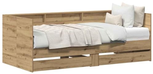 vidaXL Tagesbett mit Regal Artisan-Eiche 100 x 200 cm Holzwerkstoff | Robuste Bauweise aus massivem Eichenholz und Holzwerkstoff sorgt dafür, dass es lange hält, Hat zwei große Schubladen,