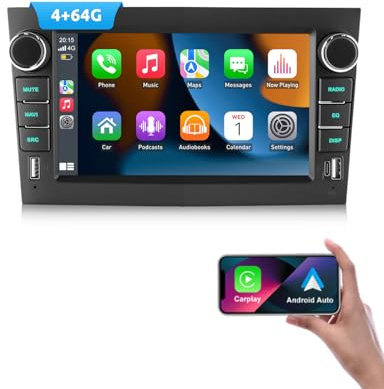 ESSGOO 4+64G Wireless Autoradio Android 14 mit Carplay und Android Auto Für Opel Corsa C/D Zafira B Astra G H 7 Zoll IPS Touchscreen Bluetooth FM RDS GPS Schwarz
