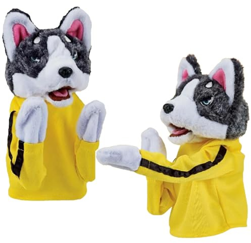 HoveeLuty Lot de 2 marionnettes à Main pour Chien, Kung Fu, Husky, Boxe, Interactive, sonore, en Peluche, Uppercut, pour Tout-Petits, Jouets Husky, marionnettes à Main pour Animaux, pou