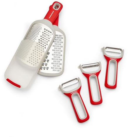 Morphy Richards Grater and Peeler Set, 7-in-1 Kitchen Utensils | Easy Storage | Soft-Touch Handles | Stackable Design | Safety Guard | Dishwasher Safe | Cheese, Veg & Julienne Prep | 869004