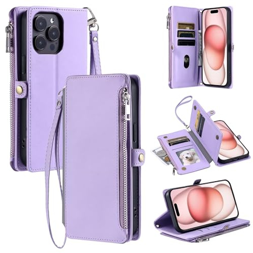 WOWUDI Funda para Moto G22,Billetera de Cuero PU con Ranuras para Tarjetas,Bolsillo con Cremallera,Correa de Muñeca y Bandolera, Funda Protectora -Morado