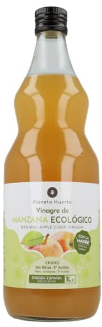 PLANETA HUERTO | Vinagre de manzana ECO crudo sin filtrar con la madre 1L - 5% Acidez, No pasteurizado, Vegano, Origen España