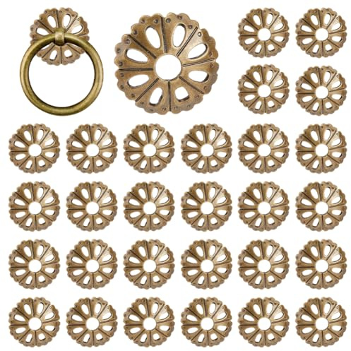 SUPERFINDINGS 30Pcs Rondelles Arrière Rondes en Laiton Bronze Antique 25mm 1Inch Motif Fleur Creux Accessoires Classiques Meubles Rondelles Arrière pour Boutons Armoires Portes Tiroirs
