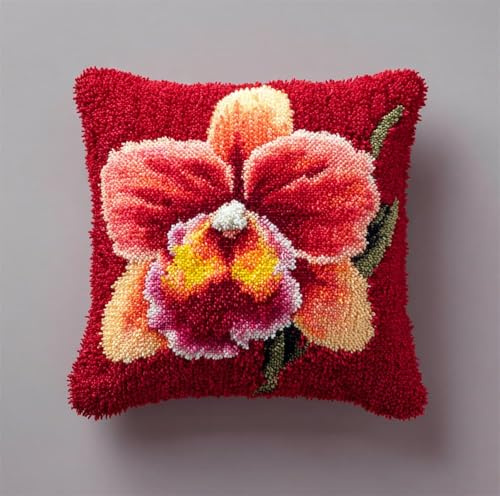 Henypt Knüpfteppich Zum Selber Knüpf-Sets Mit Kissen Knüpfen-Set Orchidee 43X43Cm Kissenbezug-Set Für Erwachsene Und Kinder Latch Hook Kit Heimaccessoire（Bausätze Weihnachten）