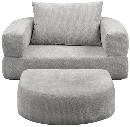DRIXNO Klappbares Bodensofa, 2 in 1 Schlafsofa mit Schlaffunktion, umwandelbarer Schlafsessel mit Kissen, Komfortable Schlafcouch, Sofabett für Schlafzimmer Wohnzimmer, 101x90x41 cm, Grau