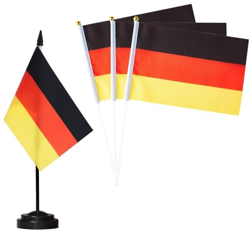 Pack de 30 - Drapeaux à Main Allemagne et 1 Drapeau De Table, 14x21cm, Mini Drapeaux Germany, Petits Drapeaux sur Bâtons, Décorations de Fête, événements, Coupe du Monde, Célébration Fête Nationale