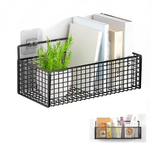 2 Set Cesto Portaoggetti Parete in Filo Metallico Da Appender, Scatolas Di Stoccaggio Adesiva, Organizzatore Di Piccoli Oggetti, Supporto Da Parete per Bagno Cucina Guardarobalavanderia Armadio Garage