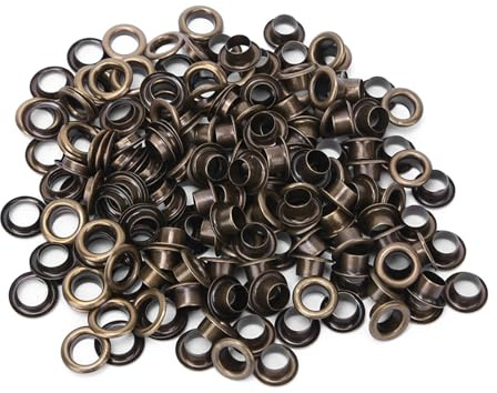 100 Stück 6 mm Ösen, selbstsichernde Messing-Ösen mit Unterlegscheiben, Leder-Ösen-Set, Hohlniete für Kleidung, Tasche, Gürtel, Schuhe (Bronze)