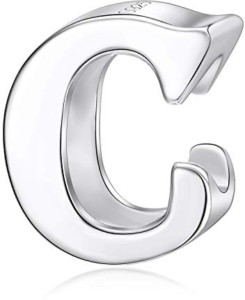 Alphabet-Anhänger, Anfangsbuchstabe, A-Z, aus 925er-Sterlingsilber, Silberne Perlen, passend für Pandora-Anhängerarmbänder (Brief C)