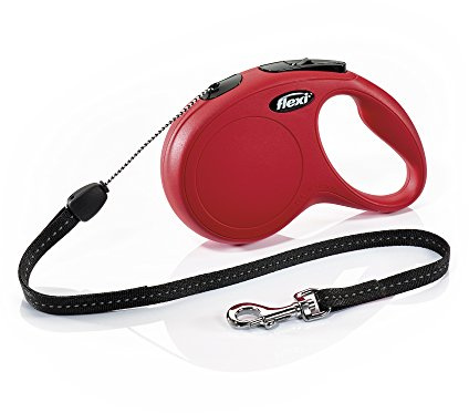 FLEXI New Classic Cord Retractable Dog Leash for Small Dogs up to 26 lbs. – 26 ft., Red | Tangle-Free Pet Walking Leash with One-Handed Brake, Pause, Lock | German Quality Product