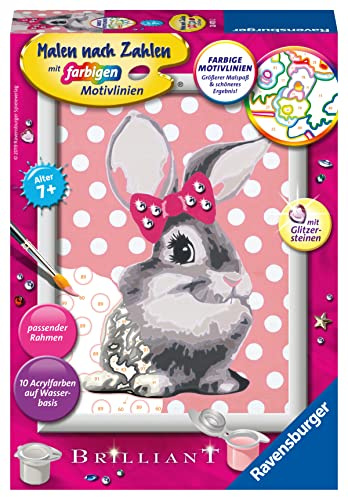 Ravensburger CreArt 28470 - Knuffiges Häschen - Malen nach Zahlen für Kinder ab 7 Jahre, Malset mit Rahmen, Pinsel und Acrylfarben, Geschenk für Mädchen und Jungen, mit Glitzer