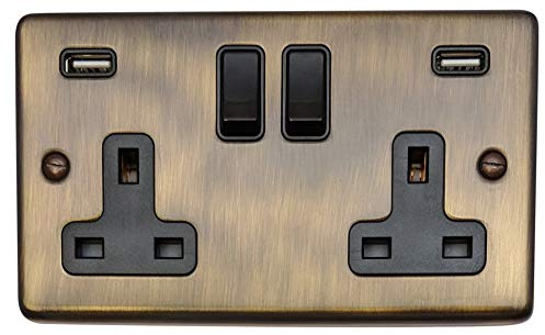 G&H CAB910B Standard Plate Antique Bronze 2 Gang Double 13A Switched Plug Socket 2.1A USB