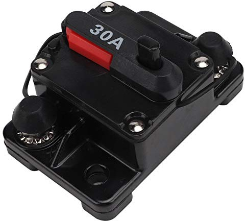 Selbstrückstellender KFZ-Sicherungsautomat für Autoradio, 12V 30A, Inline Leitungsschutzschalter, Manueller Reset, Wasserdicht