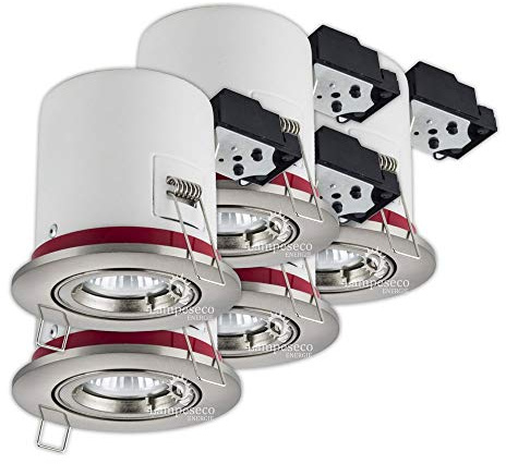 LampesEcoEnergie Support Spot Encastrable - Lot de 5 Supports Orientables pour Spots Ampoules LED BBC - Partie Visible 100mm en Aluminium Brossé, Douille GU10 - Remplacement Ampoule Simple & Rapide