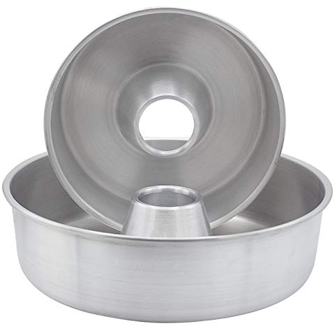 e!Orion Molde Savarín, Bizcochera de Aluminio, Molde Anillo, Molde de Savarín con Revestimiento Antiadherente, Libre de BPA, Plata, Set de 2- Ø 24 y 28 cm