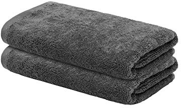 LOOKS BY WOLFGANG JOOP 2X Gästehandtuch 30x50 cm – 100% Baumwolle Doppelpack Luxus Gästehandtücher mit Aufhänger & Logostick, 2er Set Gästetuch grau