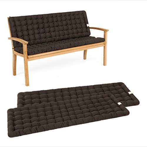 HAVE A SEAT Luxury - Gartenbank Auflage mit Rückenteil 2-TLG. Set, bequem, orthopädisch, wetterfest, waschbar bis 95° C - Made in Germany (2-TLG. Set, 110x48 cm, Braun)