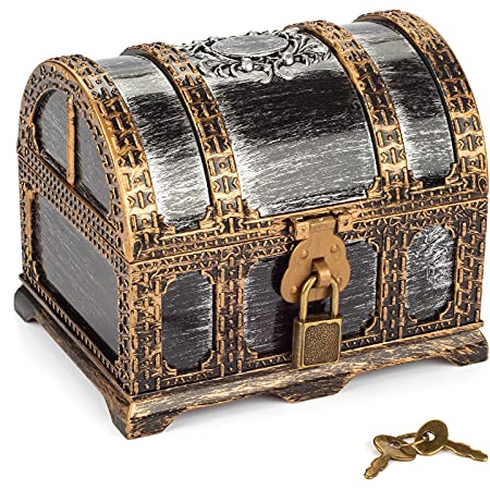 Pemalin Kids Pirate Treasure Chest Plastic Pirate Vintage Treasure Box, Mini Pirate Chest Toys for Boys