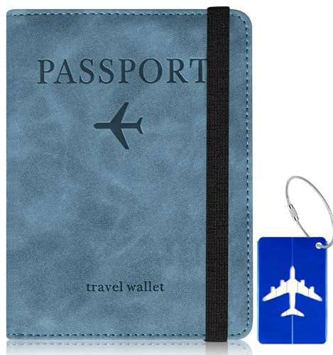 XIUWOUG Reisepasshülle,Passport Cover,Kunstleder Impfpass Hülle mit RFID-Blocker für Damen Herren Reisepass Kreditkarten, Ausweis und Reisedokumente, 10,5×14,5cm