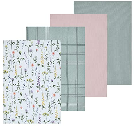 Sleepdown Check Printed 100% Cotton Half Panama Reusable Soft Cloth Table Napkins - Pack of 4 - Green - 41cm x 41cm