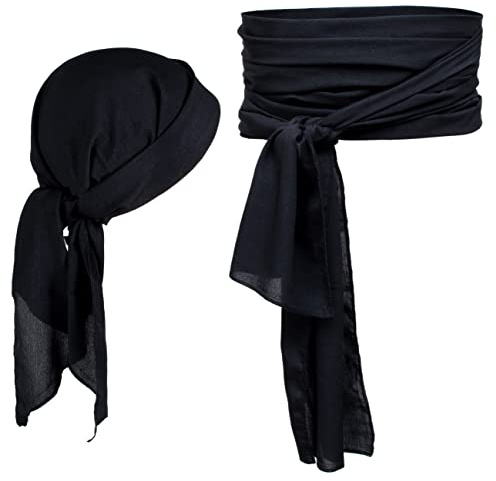 Piratenkostüm-Zubehör, Übergröße, Piratenschal, Gürtel, Taillenschärpe und Piraten-Kopftuch, Bandanas für Halloween, Damen und Herren, Schwarz, Übergröße