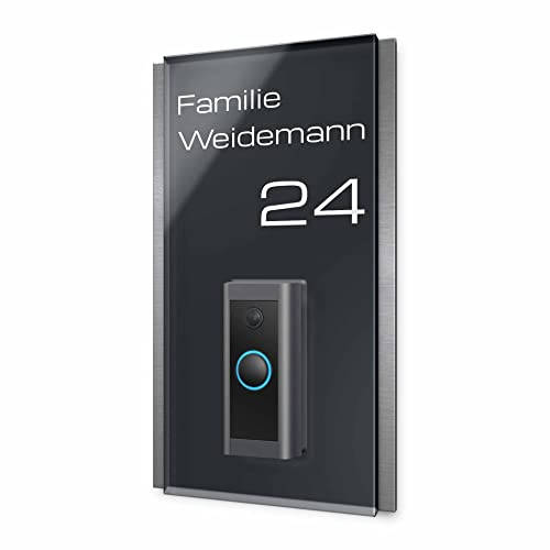 Edles Klingelschild für alle gängigen Funkklingeln - aus Edelstahl und Acrylglas | kompatibel mit allen Video Doorbells & Funk Klingeln | individuell anpassbare Klingelplatte