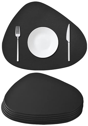 elagel Tischsets Abwaschbar, 6er Set Platzsets Abwischbar Schwarz Rund Oval, rutschfest Wasserdicht Wassertropfen Platzdeckchen Leder Kunstleder Tischset Lederoptik Platzset - 40.5×33cm