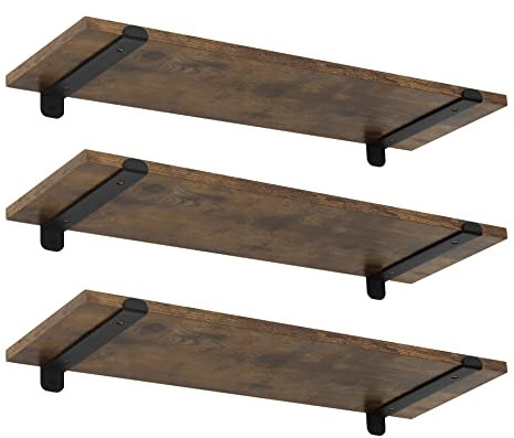 EUGAD Wandregal 3er Set, Schweberegal 60cm, Regale für Wände, Hängeregal Holzoptik Vintage, Regal Wand für Wohnzimmer, Küche, Arbeitszimmer, Badezimmer, Wandboard mit Belastbarkeit 15 kg/Ebene