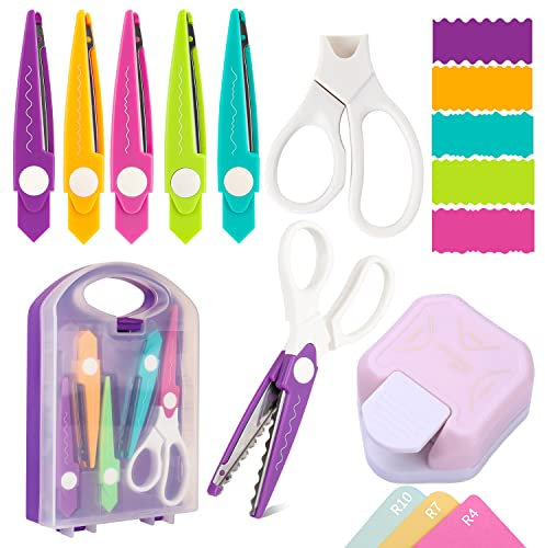 7-teiliges Bastelscheren-Set, 3-in-1-Eckenrunder, Papierstanzer, dekorative Papierkantenschere mit Aufbewahrungsbox, 5 Arten, Zickzack-Kanten, Scheren für DIY-Projekte, Papierkarten, Fotos, Karten und