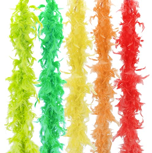 Anjing 5 Stück Federboa mehrfarbige Federboas zum Basteln, Partyzubehör, Mädchen, Verkleidung, Kostüm (2 m pro Farbe)