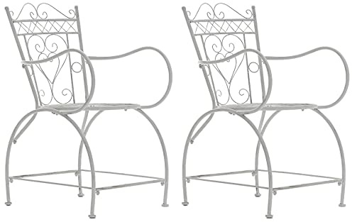 CLP 2er Set Stühle Sheela I Gartenstühle Aus Metall I Metallstuhl Mit Armlehnen Im Jugendstil, Farbe:antik weiß