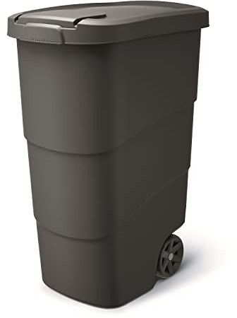 Prosperplast Wheeler Contenedor de basura con ruedas y tapa Universal Papelera de 90 litros (Negro)
