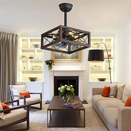 ZEELYDE Plafonnier,Lustre,Ventilateurs de Plafond rétro avec lumières et télécommande DC réversible Smart Fan Lustres Plafonnier Style Vintage Silencieux Ventilateur de Plafond Industriel avec éclai