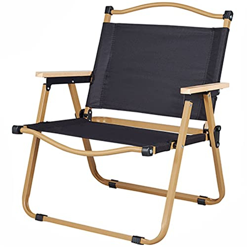 HUHJYUGE Campingstuhl, Campingstuhl Klappbar Klein, Ultraleichter Klappstuhl, Angelstuhl Mit Holz Armlehnen, Belastbar Stahlrahmen, Klappstuhl Regiestuhl Strandstuhl (B 61cm)