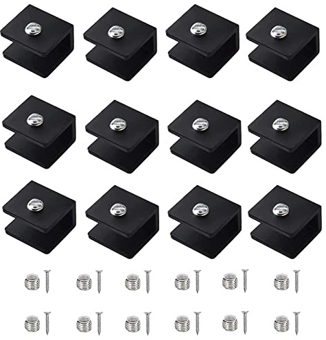 Boutihao Glashalter, 12 Stück Aluminium Glasklemmen, Quadratische Glasregal-klemmhalterung, Verstellbare Glasregalhalterungen, für 6–8 mm Dicke Glas und Acrylglas