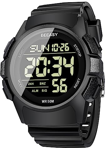 Beeasy Men's Digital Watch with Ultra-clear Display, Waterproof, Shock-resistant, Multi-function Alarm, 5ATM
