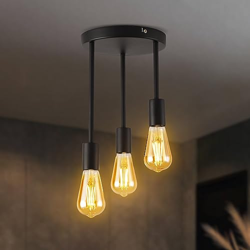 ANWIO Lampada a Sospensione, Lampadari Moderni con 3 Lampadine LED Attacco E27, Lampadari da Cucina Nero, Lampadario Sospensione per Camera da Letto,Soggiorno(Lampadine Escluse) EUC-EA