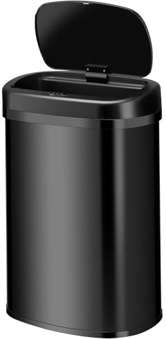 Juskys cestino elettrico e impermeabile da cucina con sensore di movimento, coperchio automatico, forma rettangolare - 50 L - Nero