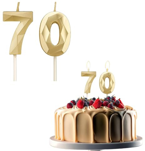 JEKUGOT 70th Birthday Candles for Cakes, Number 70 Candle, Gold Candle, Cake Candles Cake Topper Decorations for Birthday Party, Wedding, and Anniversary Celebration Supplies