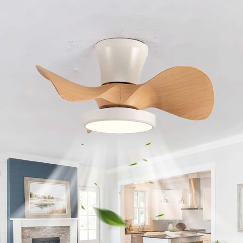 YFouCnd I Modern Small Ceiling Fans with Lights Reversible 6 Speed Silent Ceiling Fan Lights with Remote Control Smart Dimmable Ceiling Light Fan with Memory Function Bedroom Lounge-Wood