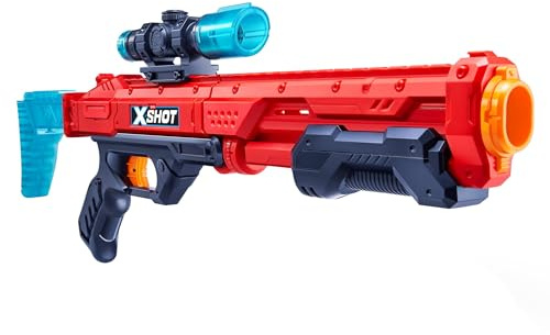 X-Shot Hawk Eye Blaster - Pump Action Blaster mit knickbarem Lauf, Zielfernrohr & 16 Darts