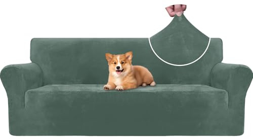 CYCMACO Samt Sofa Überzug 3 Sitzer, Sofabezug Elastische, Couch Überzug Haustier Katze Hunde, Universal Sofa Cover Moderne, Sofahusse Mit Armlehnen, Sofaschoner rutschfest, Hellgrün