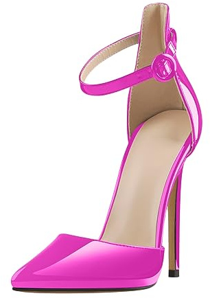 blingqueen Scarpe da donna in pizzo con tacco alto a spillo, fucsia lacca, 42 EU