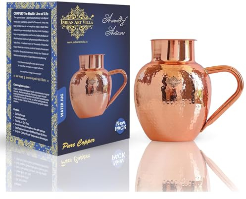 Pichet en cuivre martelé pour stocker et servir de l'eau, bienfaits pour la santé (1600 ml)