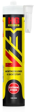 HG POWER GLUE V13 Ultra Hochleistungs-Montagekleber und Dichtstoff extra stark, Kraftkleber für außen und innen, Kleber mit super starker Anfangshaftung, enorme Endfestigkeit, Kartusche 440g weiß