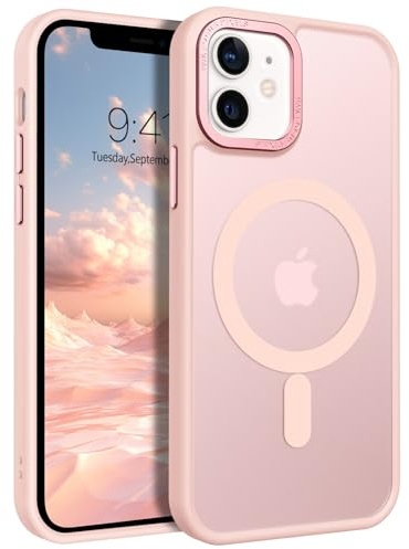 GUAGUA Magnetisch Handyhülle für iPhone 12 Mini Hülle [Kompatibel mit MagSafe] Matt Stoßfest Rückseite Durchscheinende Schutzhülle Case für iPhone 12 Mini (5,4'') Rosa/Pink