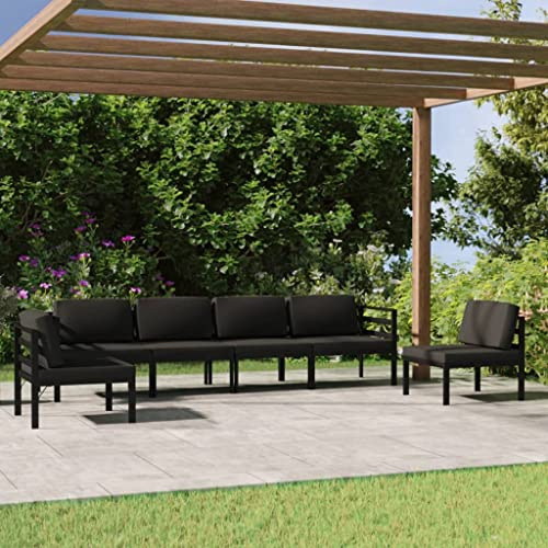 KTHLBRH Set di mobili da giardino per terrazze, mobili da balcone, 6 pezzi, con cuscino, in alluminio, antracite