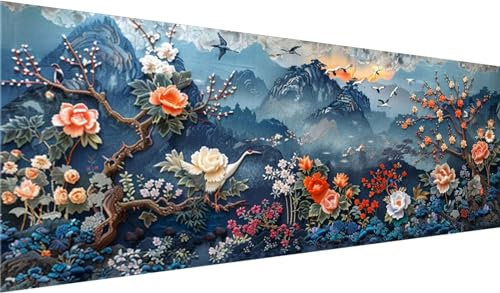 Diamond Painting Set 130x50 cm, DIY Frühling Diamond Painting Eckige Steine Strass Cross Stickerei Kunst Kits, Diamond Painting Zubehör Set Basteln Erwachsene, Diamond Painting Landschaft für Wanddeko
