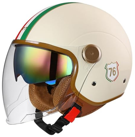 Jethelm mit Doppelvisier Hochwertiger Motorradhelm, ECE-Zertifiziert für Herren und Damen - Ideal für Moped, Mofa, Scooter und Roller - Retro Helm Design, Halbschalenhelm(Color:14,Size:M(57~58CM))