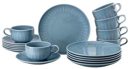 Rosenthal Joyn Denim Blue set 18 delar Kombinerad service, stengods, porslin, servis, kaffeservice, frukosttallrik, koppar, blå